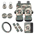 thumbnail image 1 of Jeiento Cute Paw 12 PCS Car Seat Covers Full Set Car Accessories Set with Boho Flower Steering Wheel Cover Center Console Armrest Pad Seat Belt Cover Coasters Keychains for Cars SUV Van Truck, 1 of 7