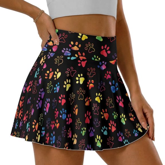 Jeiento Cute Paw Print Womens Tennis Golf Skirts with Pockets Athletic Workout Running Skirt Cheerleader Skirts for Outdoor Sports, Size M
