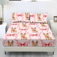 thumbnail image 1 of Jeiento Cute Reindeer Pink Bow Print Bedding Cover Set, Soft Breathable Bed Sheet Ensemble with 2 Pillowcases, Wrinkle Resistant Deep Pocket Bedding for Kids Bedroom, Full Size, 1 of 7