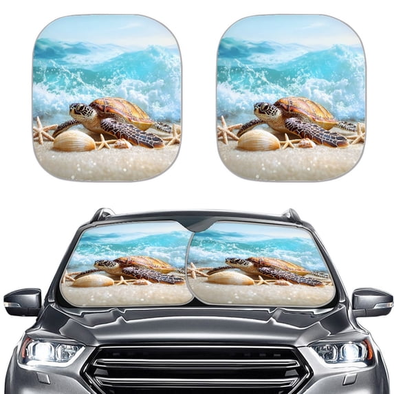 Jeiento Cute Sea Turtle Sun Shade for Car Windshield Auto Vehicle Shield Reflector Blocking Screen Cover Easy to Install Folding Car Sun Shade for Front Window 28.5 x 25.5 inches