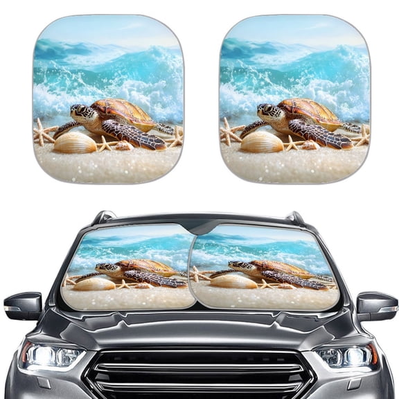 Jeiento Cute Sea Turtle Sun Shade for Car Windshield Auto Vehicle Shield Reflector Blocking Screen Cover Easy to Install Folding Car Sun Shade for Front Window 28.5 x 25.5 inches