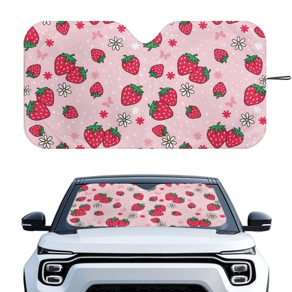 Jeiento Cute Strawberry Car Front Windshield Sun Shade Sun Shade for UV Protection Easy to Install Front Window Cover Sun Visor Reflect UV Sun and Heat and Protect Your Car