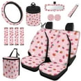 thumbnail image 1 of Jeiento Cute Strawberry Full Set Car Seat Cover Front and Back Include Trash Bin/Seat Belt Covers/Steering Wheel Covers/Air Vent Phone Holder/Rearview Mirror Cover/Coaster/Keychain 15 Piece, 1 of 6