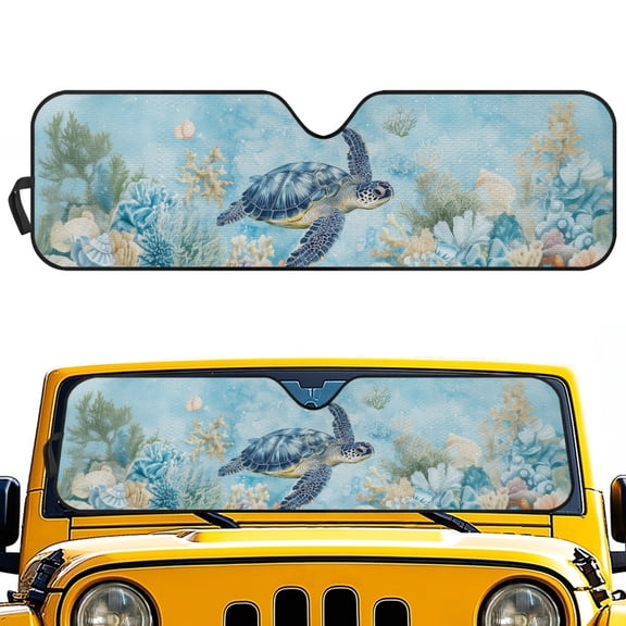 Jeiento Cute Turtle Front Windshield Sunshade Fit for Jeep Wrangler JL/JLU 2018-2024 & Jeep Gladiator JT 2020-2024, 240T Foldable Window Shade Sun Visor Protector