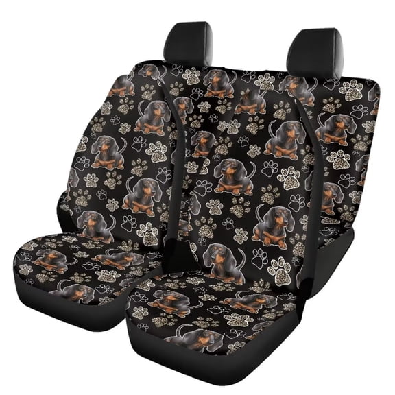 Jeiento Dachshund Automotive Universal Seat Covers Set Dog Paw Print Universal Auto Front Seats Protector with Rear Split Bench Seat Cover Washable Car Seat Cover for SUV,Sedan