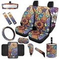 thumbnail image 1 of Jeiento Dahlia Car Seat Cover with Steering Wheel Cover Seat Belt Strap Pad Handbrake Gear Shift Knob Cover Rubbish Bin Armrest Cover Rearview Mirror Cover Coasters 14 PCS Auto Accessory Protector, 1 of 7