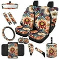 thumbnail image 1 of Jeiento Dahlia Car Seat Covers Full Set Steering Wheel Cover Seat Belt Pads Coasters Waste Bin Armrest Cover Cup Holders Rearview Mirror Cover Handbrake Cover Set 14pcs Auto Accessory Interior Decor, 1 of 7