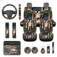 thumbnail image 1 of Jeiento Deer 13pcs Set Car Seat Cover Set with American Flag Steering Wheel Cover Seat Belt Strap Cover Armrest Cover Key Chain Coasters Lipstick Holder Universal Fits SUV Sedan Truck Van, 1 of 8