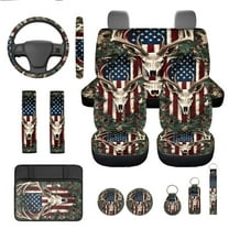 Jeiento Deer 13pcs Set Car Seat Cover Set with American Flag Steering Wheel Cover Seat Belt Strap Cover Armrest Cover Key Chain Coasters Lipstick Holder Universal Fits SUV Sedan Truck Van