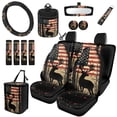 thumbnail image 1 of Jeiento Deer Car Seat Cover Set American Flag Steering Wheel Cover Car Seat Belt Pads Trash Bin Hanging Storage Organizer Rearview Mirror Cover Cup Holder Wrist Key Chain 15 PCS, 1 of 7