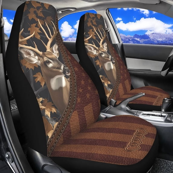 Jeiento Deer Car Seat Cover for Front Seats, Front Car Seat Protection Vehicle Bench Covers Washable Breathable Car Interior Accessories Decor