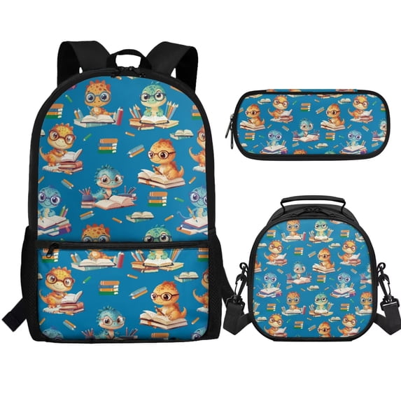 Jeiento Dinosaur Backpack for School Boys 3 In 1 Preschool Bookbag with Lunch Box and Pencil Case Blue Schoolbag Back Packs Elementary Middle School Bag Satchel 17inch Travel Daypack