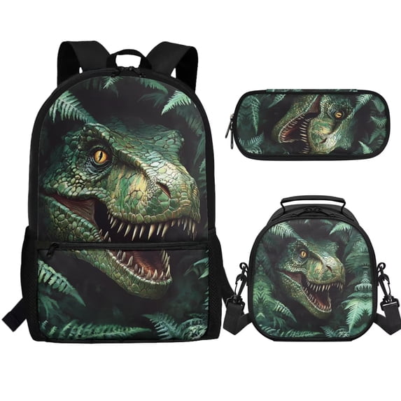 Jeiento Dinosaur Backpack for Kids Boys 3pcs School Bags Primary School Bookbags Set Backpacks with Lunch Box and Pencil Case Green