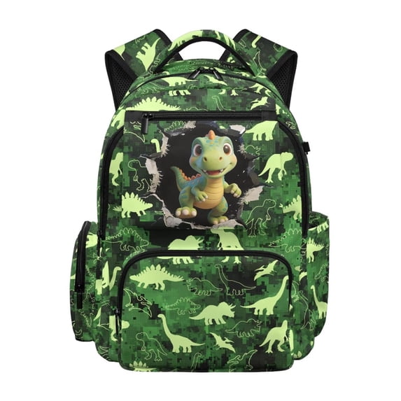 Jeiento Dinosaur School Backpack for Girls 6-8 Bookbags for Students Primary School 17 Inch Large Capacity Knapsack Daypack Backpacks with Zipper Closure, Green