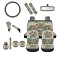 thumbnail image 1 of Jeiento Dog Paw Print 14 PCS Car Seat Cover Set with Bohemian Mandala Steering Wheel Cover Seat Belt Strap Pads Cup Holder Gear Shift Knob Covers Set Rear View Mirror Accessory Keychains, 1 of 6