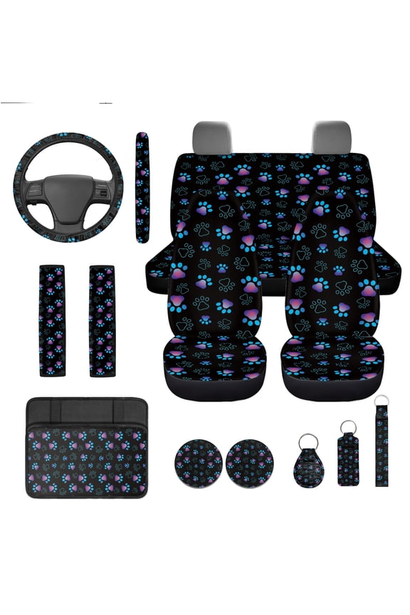Dog Paw Print Car Seat Cover Set for Front and Rear, Cute Auto Interior Accessories Full Set for Women Men Car Seat Protective Universal Fits for Cars, SUV, Truck, Sedan, Van