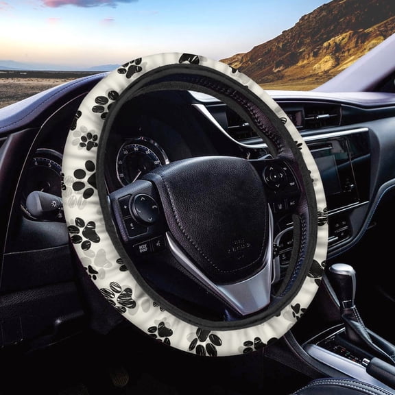 Jeiento Dog Paw Print Car Steering Wheel Cover Elastic Auto Steering Wrap Cover Decorative Car Accessories for Women Men Universal Size Fit for Most Vehicles