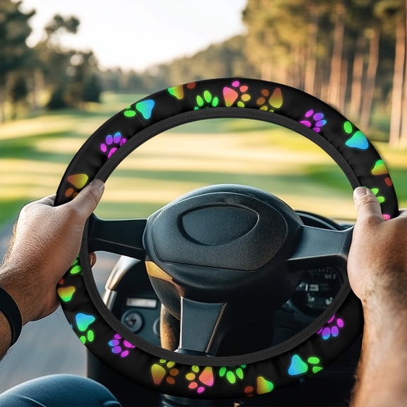 Jeiento Dog Paw Print Golf Cart Steering Wheel Covers Golf Cart Steering Wheel Cover Universal Fit Boat Steering Wheel Cover Auto Golf Cart Accessories Protector