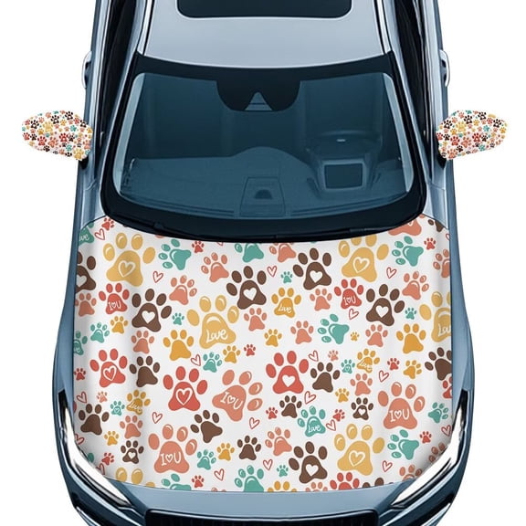 Jeiento Dog Paw Prints Car Hood Cover Pack with Mirror Covers 3 Pcs Combo Set Dirt-Resistant Vehicles Decorate Accessories Car Side Mirror Protector Protection from Ice & Bird Droppings
