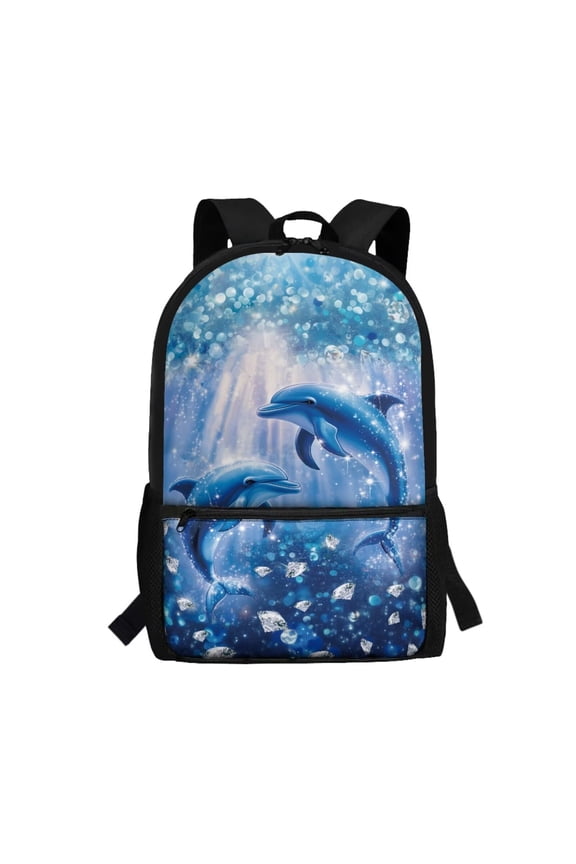 Dolphin Backpack for School Girls Middle School Bags Blue Kids Book Bag with Shoulder Straps Elementary High Students Back Packs Satchel Rucksack