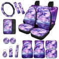 thumbnail image 1 of Jeiento Dolphin Car Seat Cover Full Set Car Floor Mats Steering Wheel Cover Moon Seatbelt Pad Violet Armrest Cover Cup Coaster Keychains Chapstick Holder Auto Interior Accessories Set 17 Pack, 1 of 5