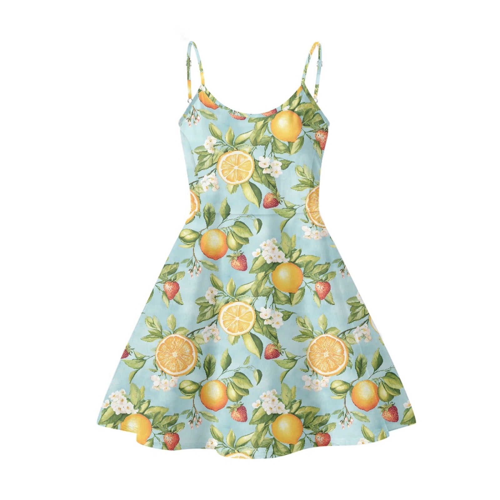 Jeiento Dress Sexy Swing Dress Lemon Midi Dress Sleeveless Summer with Spaghetti Strap Breathable and Comfortable Great Gift for Teen Girls Size 3XL
