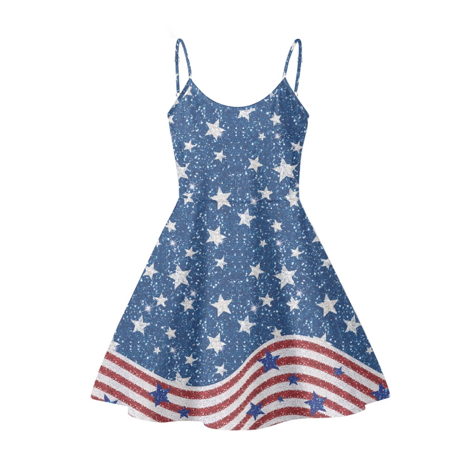 Jeiento Dress for Woman Breathable Sexy Swing Sleeveless Summer Dresses with Spaghetti Strap for Teen Girls Gift for Birthday Size XS, American Flag Star