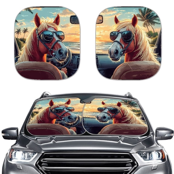 Jeiento Driving Horse Front Window Sun Shade for Car Foldable Removable Automotive Accessories Auto Interior Protector Reflect UV Sun and Heat and Protect Your Car