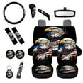 thumbnail image 1 of Jeiento Eagle Car Front Back Seat Covers Full Set with USA Flag Steering Wheel Cover Safe Belt Pad Gear Shift Knob Cover Set Rear View Mirror Cover Keychain, Set of 14 Auto Accessory, 1 of 6