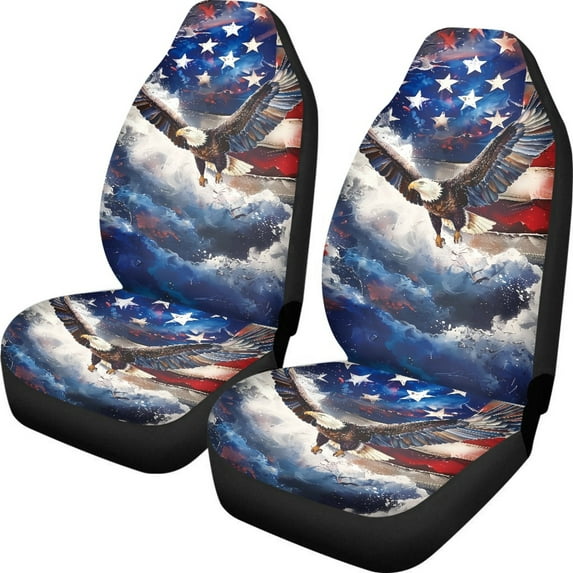 Jeiento Eagle Car Front Seat Covers 2 PCS American Flag Auto Seat Cover Protector Fit Most Cars,Sedan,SUV,Van Universal Interior Accessory Protector 4Th of July Decor