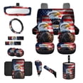 thumbnail image 1 of Jeiento Eagle Car Seat Covers Full Set with Steering Wheel Cover Safe Belt Pads Handbrake Cover Set Coasters Garbage Bin Rear View Mirror Cover American Flag Center Console Cover 14PCS Auto Accessory, 1 of 7