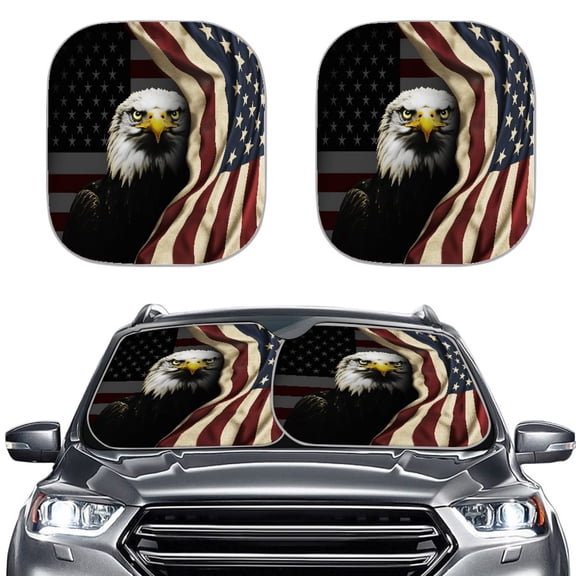 Jeiento Eagle Car Windshield Sun Shade 2 Piece Car Windshield Cover Sun Shade American Flag Windshield Visor Sun Shade Front Window Sun Shield Auto Accessory Independence Day Decor