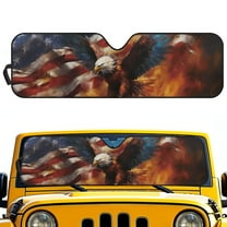 Jeiento Eagle Flag Windshield Sun Shade Compatible with Jeep JK JKU JL JLU 1997-2023 and Compatible with Gladiator JT 2020-2023 Foldable Windshield Sun Visor Blocks UV Rays
