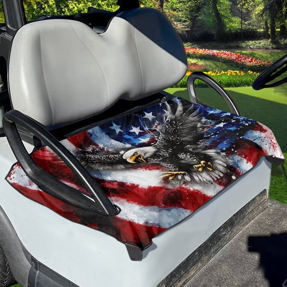 Jeiento Eagle Golf Cart Seat Covers American Flag Golf Cart Seat Towel Blanket Polyester Golf Cart Accessories Machine Washable
