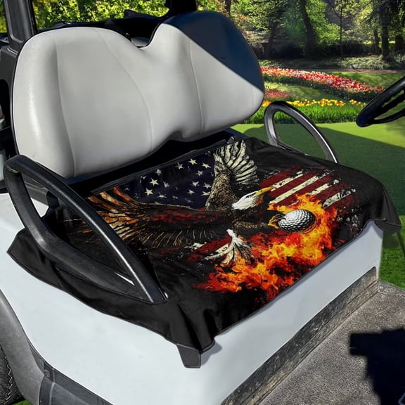Jeiento Eagle Golf Cart Seat Covers American Flag Golf Cart Seat Towel Blanket Universal Golf Cart Accessories Fits for Club Car and More 2 Person Seats Golf Carts