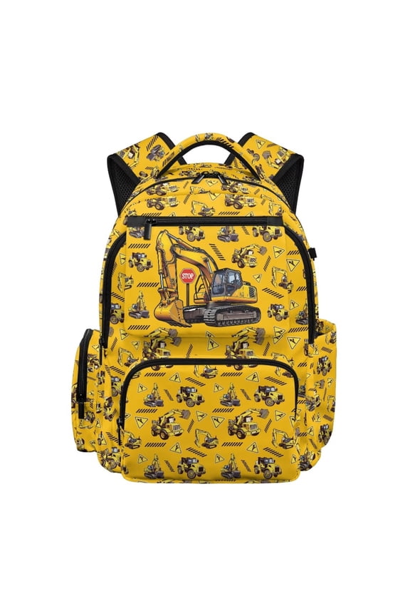 Excavator School Backpack for Boys 17 Inch Lightweight Kids Backpack, 600D Tear Resistant with Multi-Pockets & Padded Tablet Sleeve Cartoon Bookbag for Grades 3-6 Ages 9-12