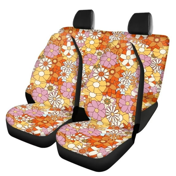 Jeiento Fall Floral Flowers Universal Seat Covers for Cars Dirty-Proof Front&Rear Seat Cover Full Protection Saddle Blanket Seat Covers Automotive Seat Covers for Cars Truck Van SUV