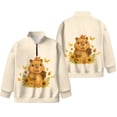 thumbnail image 1 of Jeiento Fall Sunflower Capybara Hoodie Sweatshirt Quarter Zip Hoodie Youth Kids Pullover Tops Long Sleeve Shirts Warmth Lightweight Outdoor Activity Outfits，5-6Years, 1 of 7