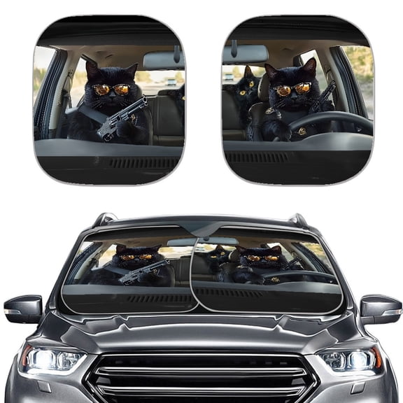 Jeiento Fashion Cat Car Front Windshield Sun Shade Reflect UV Sun and Heat Foldable 2-Piece Car Windshield Sunshades Interior Accessories Sun Protection Universal Vehicle Accessories