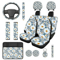 Jeiento Flowers 14 Pcs Car Seat Covers Full Set with Steering Wheel Cover Seat Belt Covers Center Console Headrest Cover Cup Holder Keychain Universal Fit Interior Accessories for SUV Truck