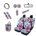 thumbnail image 1 of Jeiento Flowers Car Front Back Seat Covers Full Set with Steering Wheel Cover Seatbelt Shoulder Pad Trash Bin Auto Rear View Mirror Covers Coasters Keychain Lipstick Holder 13 Pieces Car Accessory, 1 of 7