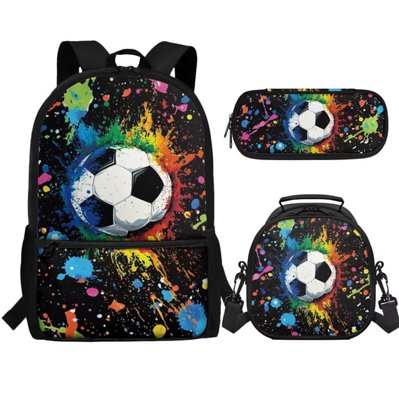 Jeiento Football Backpack and Lunch Box Set for Boys 7-10 10-12 School Bags Elementary Bookbag with Lunch Bag Pencil Case Splash Ink Middle Preschool Bagpack Kids Girls Daycare Rucksack Satchel
