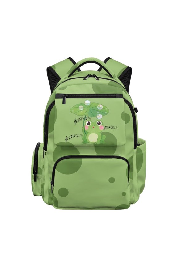 Frog 17 Inch Lightweight Backpack for Students, Green Polyester School Bookbag with Padded Laptop Compartment for Boys Girls College