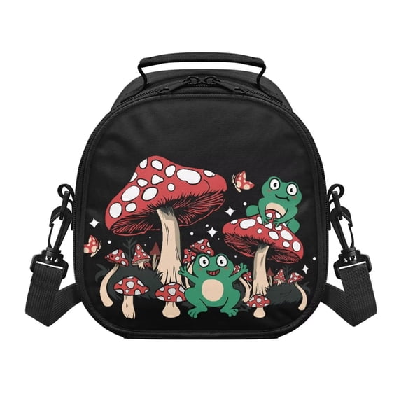 Jeiento Frog Lunch Bag Insulated Cooler Lunch Box with Shoulder Strap Portable Small Tote Bag to Keep Food Cold and Hot Mushroom School Lunchbox for Girls Boys Kids