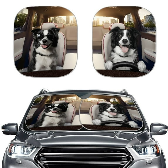 Jeiento Funny Border Collie Sunshade Visor 2 PCS Car Windshield Sun Shade Easy Installation Foldable Automotive Interior Accessories for Sun Protection Sun Shade for UV Protection