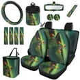 thumbnail image 1 of Jeiento Funny Frog Car Seat Covers Set with Steering Wheel Cover Seat Belt Cover Hanging Trash Bag Phone Case Box Holder Pocket Green Leaves Rear View Mirror Cover Cup Holder Car Keychain, 1 of 7
