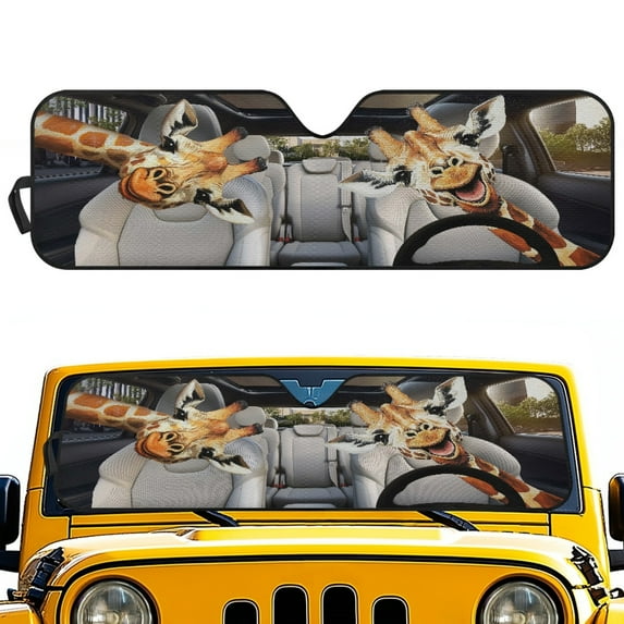 Jeiento Funny Giraffe Windshield Shade for 2018-2024 2025 Jeep Wrangler JL / 2020-2024 Jeep Gladiator JT Accessories 18.5''x56'' Front Window Sun Shade Sun Visor Protector Foldable