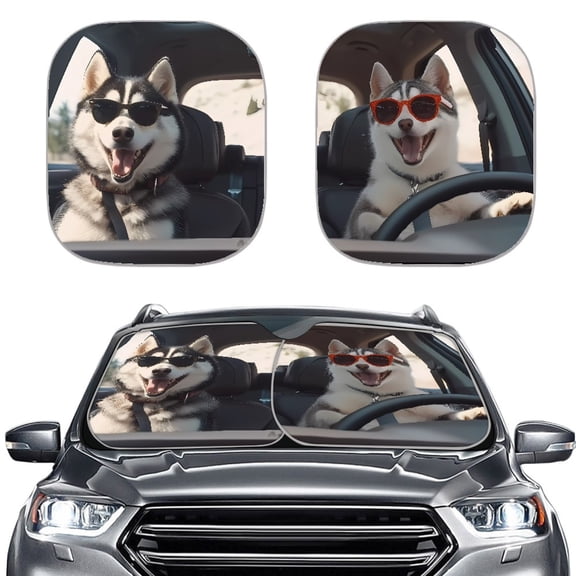 Jeiento Funny Husky Windshield Sunshade Car Front Sunshade Blocks Sun Visor Foldable Front Window Cover Sun Visor Keep Your Vehicle Cool Fit Car Front Window for Trucks SUV Van