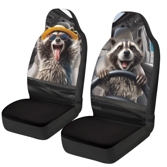 Jeiento Funny Raccoon Driver Car Seat Covers Comfortable Front Car Seat Covers Elastic Fabrics Automotive Interior Accessory Universal Fit Most Cars SUV