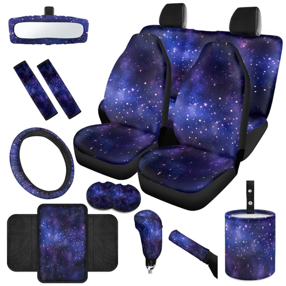 Jeiento Galaxy Car Seat Cover Full Set 14 PCS, with Steering Wheel Cover Seatbelt Shoulder Pad Coaster Rubbish Bin Rear View Mirror Cover Armrest Cover Cushion Gear Shift Knob Cover Set